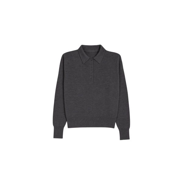 The Frankie Shop Croydon Padded Knit Polo - Grey - Oversized Minimalist Knitwear in Grey - Shop at Luxury Shoes 
