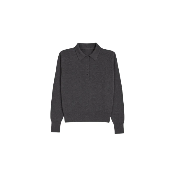 The Frankie Shop Croydon Padded Knit Polo - Grey - Oversized Minimalist Knitwear in Grey - Shop at Luxury Shoes 