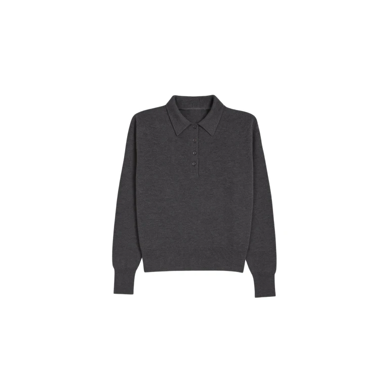 The Frankie Shop Croydon Padded Knit Polo - Grey - Oversized Minimalist Knitwear in Grey - Shop at Luxury Shoes 
