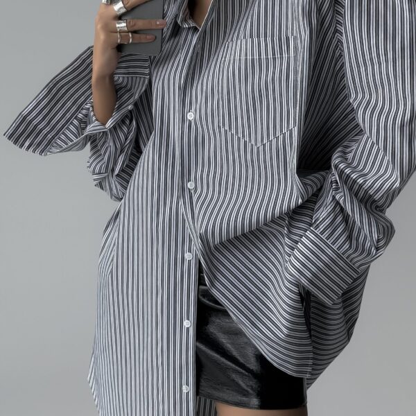 The Frankie Shop Cyrus Button Up Shirt – Black/White Stripe, view 2