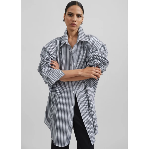 The Frankie Shop Cyrus Button Up Shirt - Black/White Stripe - Oversized Minimalist Tops in Multicolour - Shop at Luxury Shoes 