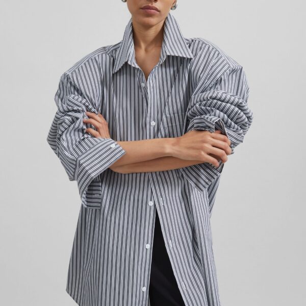 The Frankie Shop Cyrus Button Up Shirt – Black/White Stripe, view 3