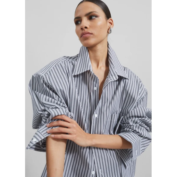 The Frankie Shop Cyrus Button Up Shirt - Black/White Stripe - Oversized Minimalist Tops in Multicolour - Shop at Luxury Shoes 