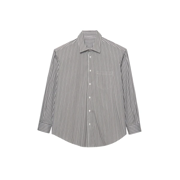 The Frankie Shop Cyrus Button Up Shirt - Black/White Stripe - Oversized Minimalist Tops in Multicolour - Shop at Luxury Shoes 
