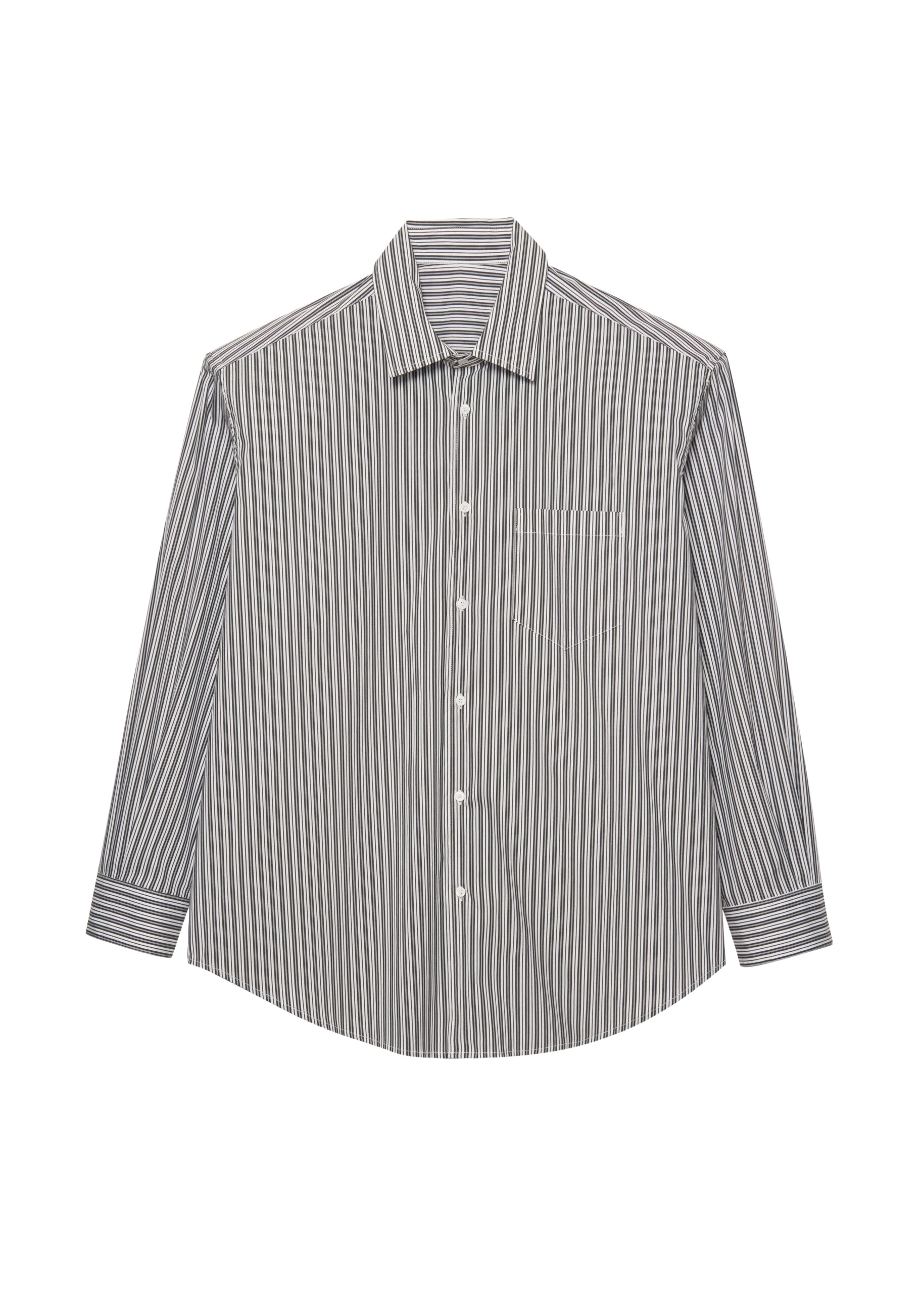 The Frankie Shop Cyrus Button Up Shirt - Black/White Stripe - Oversized Minimalist Tops in Multicolour - Shop at Luxury Shoes 