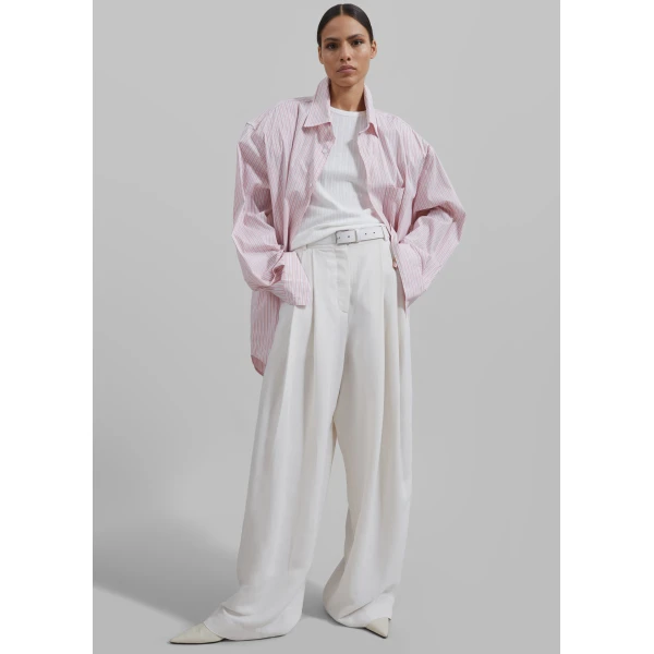 The Frankie Shop Cyrus Button Up Shirt - Pink/White Stripe - Oversized Minimalist Tops in Multicolour - Shop at Luxury Shoes 