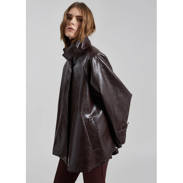 The Frankie Shop Dalaro Faux Leather Swing Jacket – Burgundy, view 2