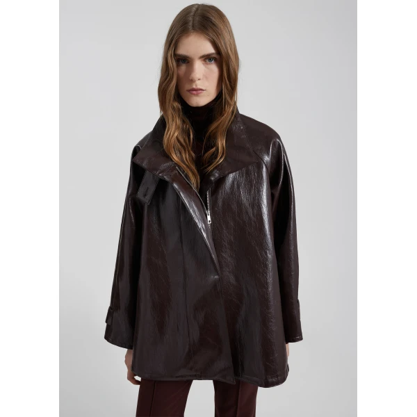 The Frankie Shop Dalaro Faux Leather Swing Jacket – Burgundy, view 5