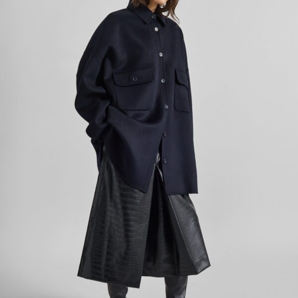 The Frankie Shop Dallas Wool Overshirt – Navy Top, view 3