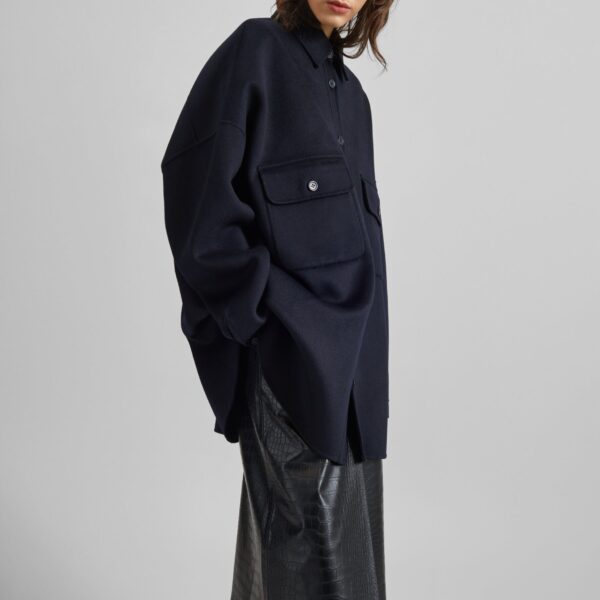 The Frankie Shop Dallas Wool Overshirt – Navy Top, view 4