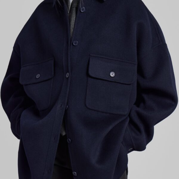 The Frankie Shop Dallas Wool Overshirt – Navy Top, view 5