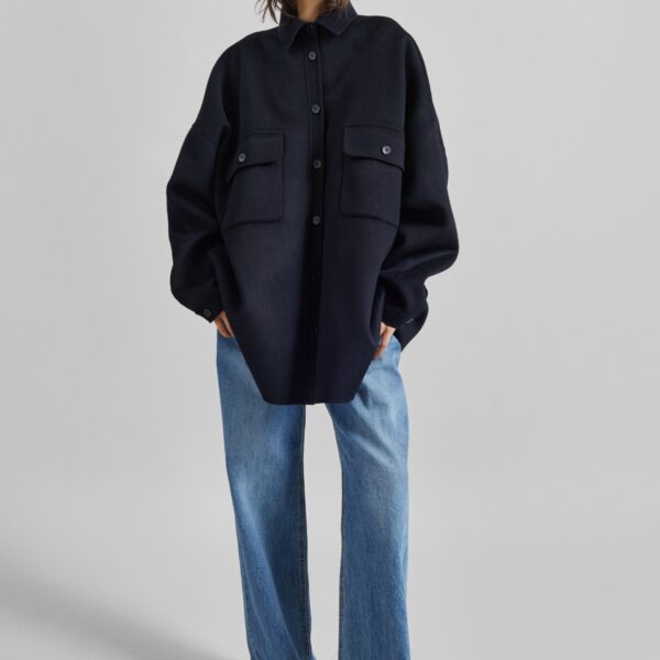 The Frankie Shop Dallas Wool Overshirt – Navy Top, view 6