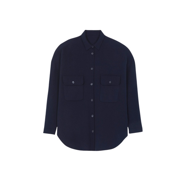 The Frankie Shop Dallas Wool Overshirt - Navy - Oversized Minimalist Tops in Blue - Shop at Luxury Shoes 
