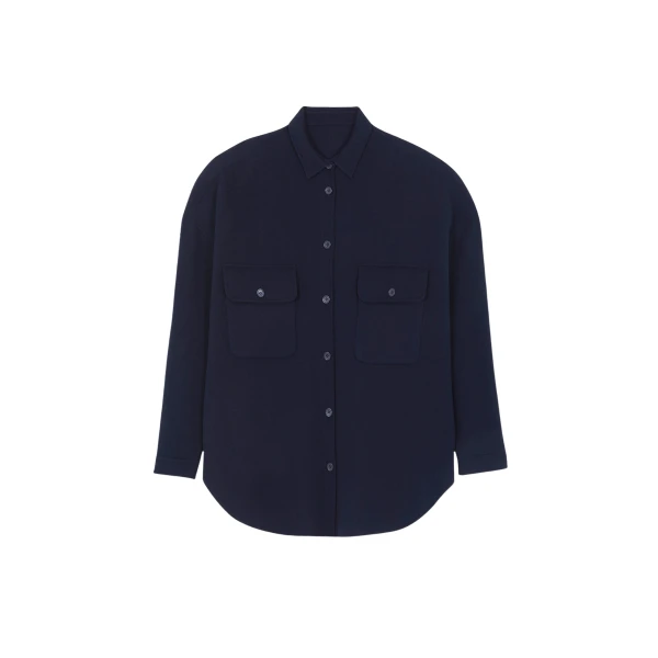The Frankie Shop Dallas Wool Overshirt - Navy - Oversized Minimalist Tops in Blue - Shop at Luxury Shoes 