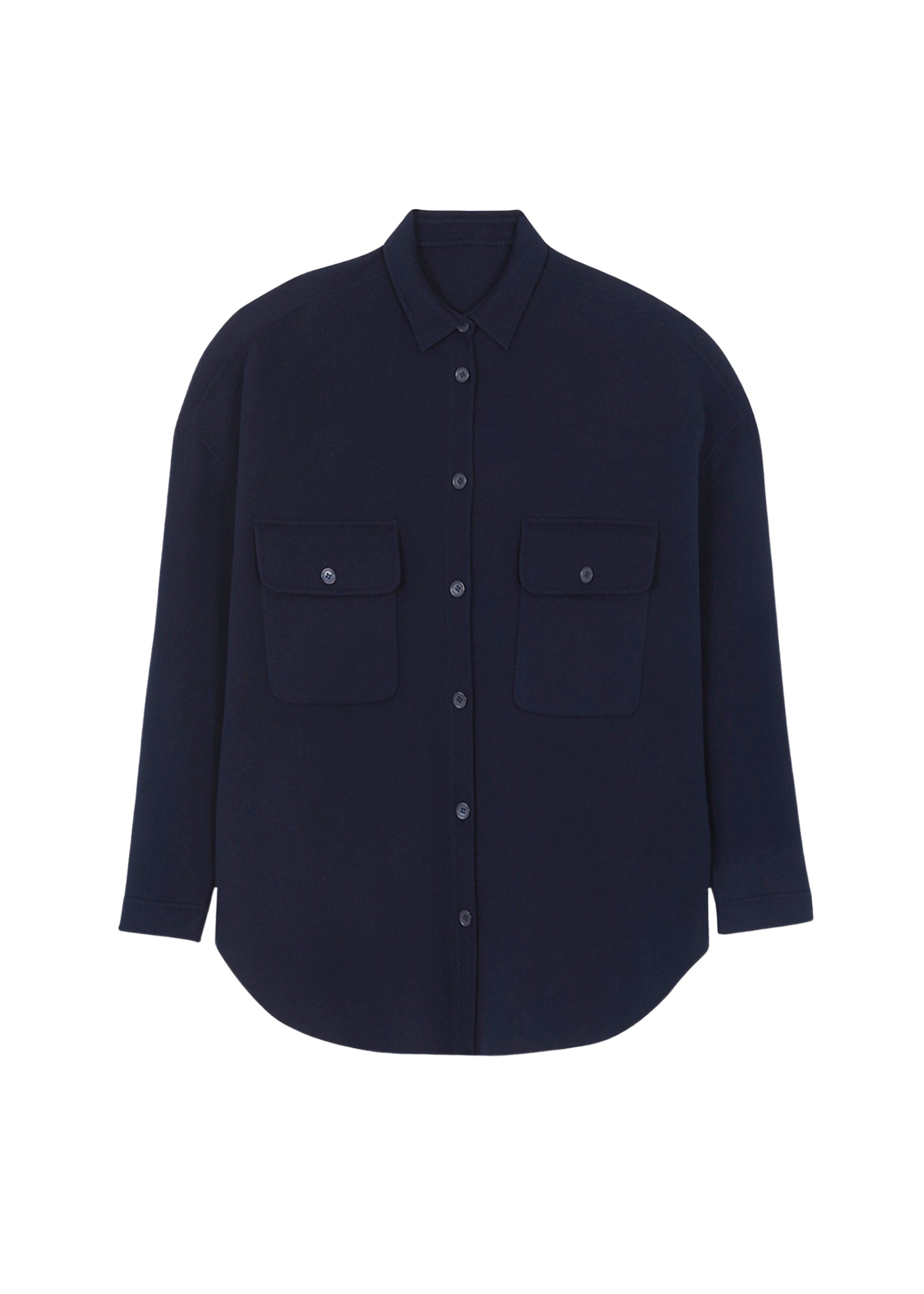 The Frankie Shop Dallas Wool Overshirt - Navy - Oversized Minimalist Tops in Blue - Shop at Luxury Shoes 