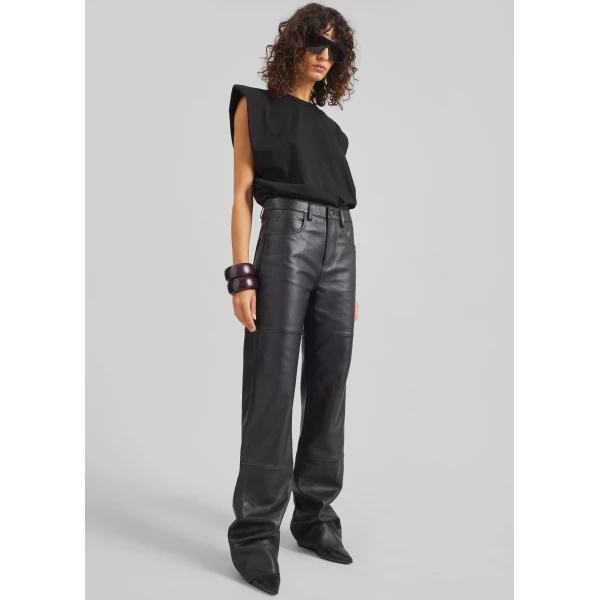 The Frankie Shop Dalston Leather Pants – Black, view 6