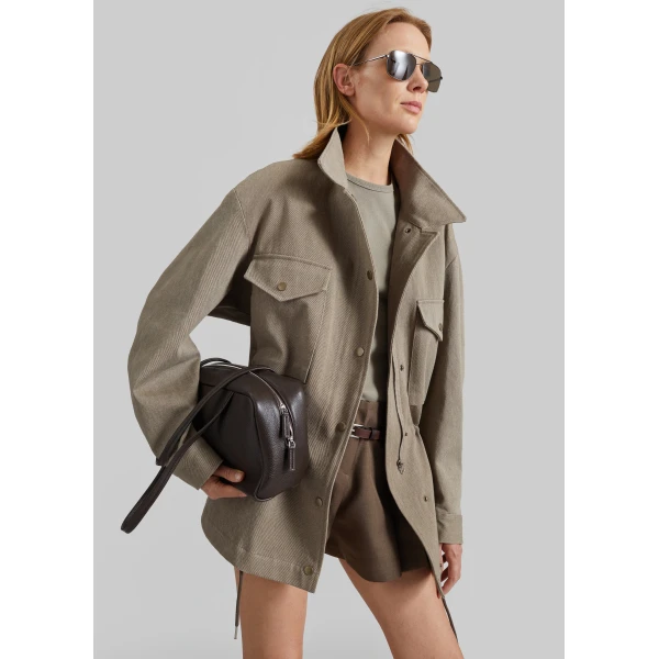 The Frankie Shop Danto Drawstring Utility Jacket - Light Brown - Oversized Minimalist Jackets in Beige - Shop at Luxury Shoes 