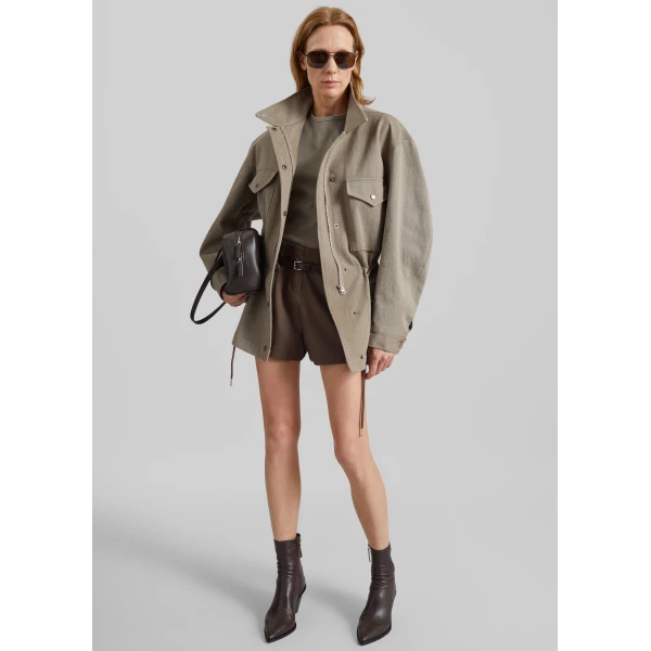 The Frankie Shop Danto Drawstring Utility Jacket - Light Brown - Oversized Minimalist Jackets in Beige - Shop at Luxury Shoes 