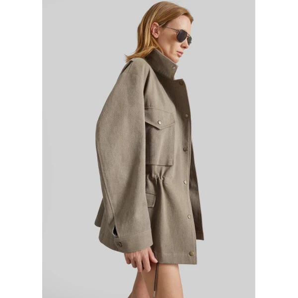 The Frankie Shop Danto Drawstring Utility Jacket - Light Brown - Oversized Minimalist Jackets in Beige - Shop at Luxury Shoes 