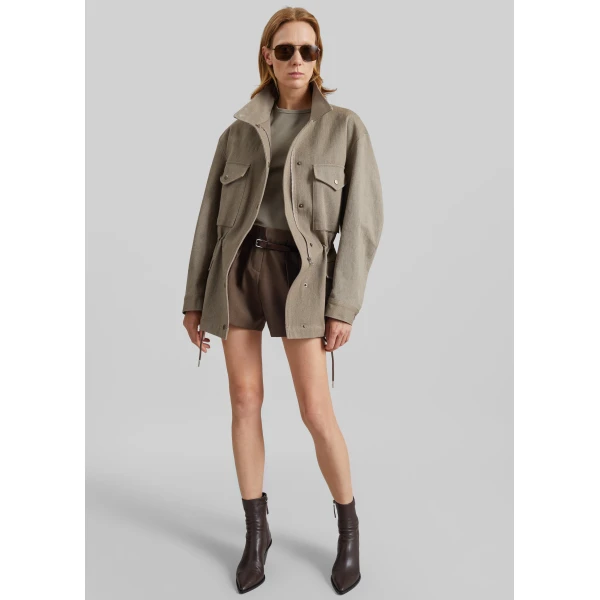 The Frankie Shop Danto Drawstring Utility Jacket - Light Brown - Oversized Minimalist Jackets in Beige - Shop at Luxury Shoes 