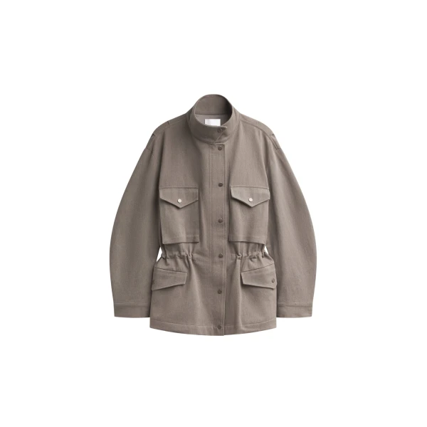 The Frankie Shop Danto Drawstring Utility Jacket - Light Brown - Oversized Minimalist Jackets in Beige - Shop at Luxury Shoes 
