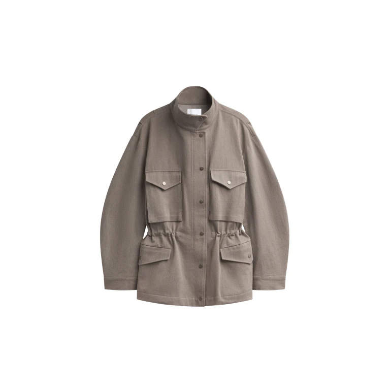 The Frankie Shop Danto Drawstring Utility Jacket - Light Brown - Oversized Minimalist Jackets in Beige - Shop at Luxury Shoes 