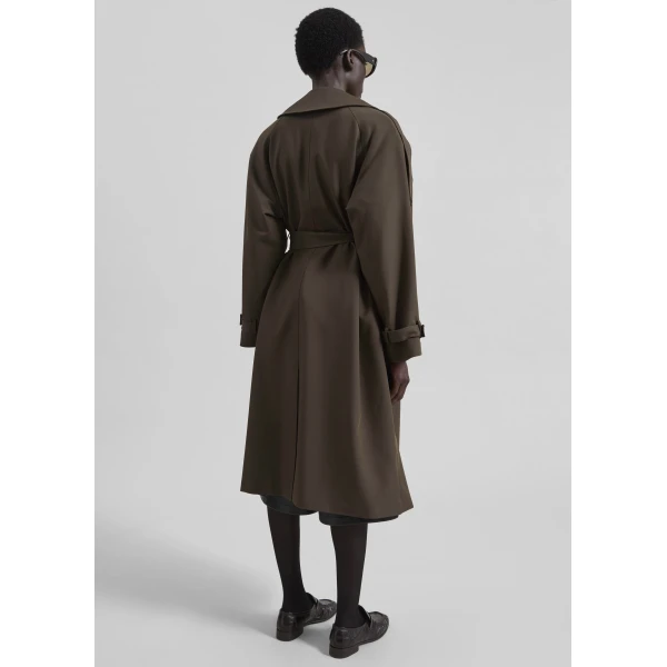 The Frankie Shop Dartford Trench Coat - Olive Brown - Oversized Minimalist Coats in Beige - Shop at Luxury Shoes 