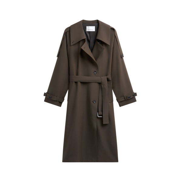 The Frankie Shop Dartford Trench Coat - Olive Brown - Oversized Minimalist Coats in Beige - Shop at Luxury Shoes 