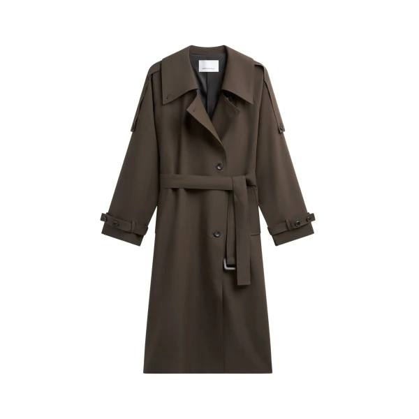 The Frankie Shop Dartford Trench Coat - Olive Brown - Oversized Minimalist Coats in Beige - Shop at Luxury Shoes 