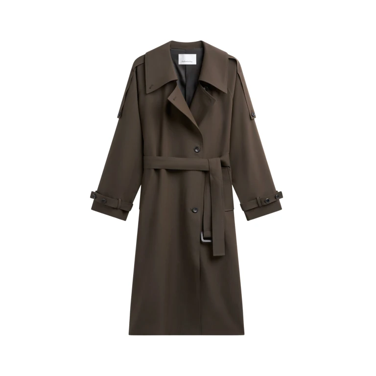 The Frankie Shop Dartford Trench Coat - Olive Brown - Oversized Minimalist Coats in Beige - Shop at Luxury Shoes 