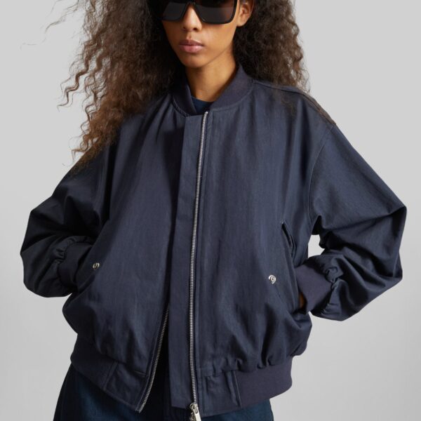 The Frankie Shop Davron Denim Effect Bomber Jacket – Dark Navy, view 2