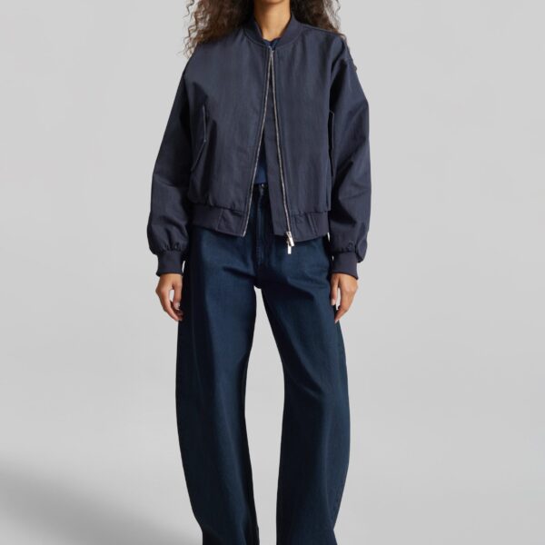 The Frankie Shop Davron Denim Effect Bomber Jacket – Dark Navy, view 3