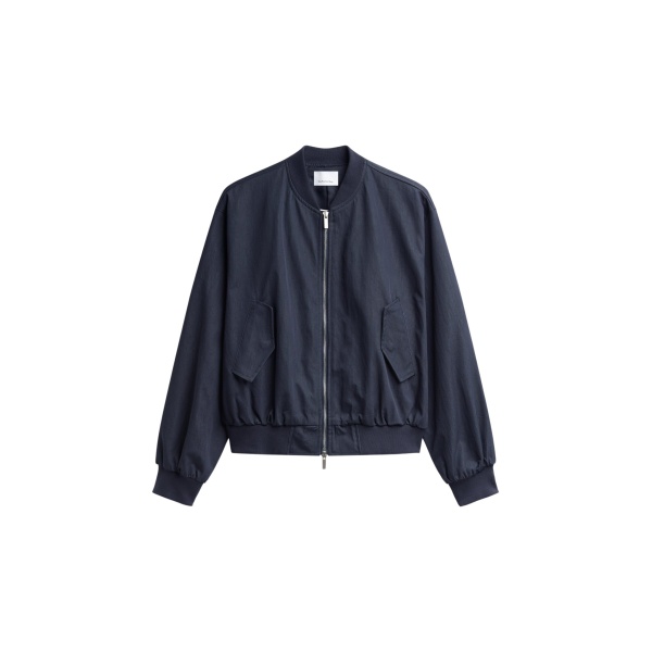 The Frankie Shop Davron Denim Effect Bomber Jacket - Dark Navy - Oversized Minimalist Jackets in Blue - Shop at Luxury Shoes 