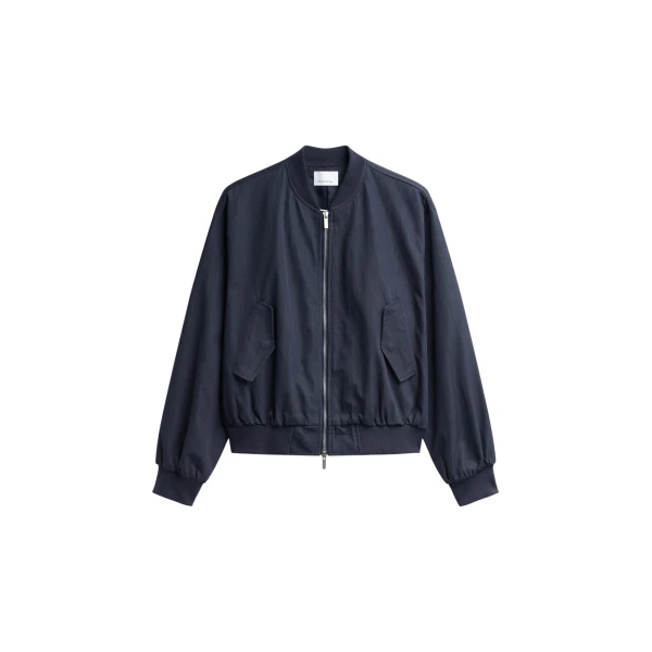 The Frankie Shop Davron Denim Effect Bomber Jacket - Dark Navy - Oversized Minimalist Jackets in Blue - Shop at Luxury Shoes 