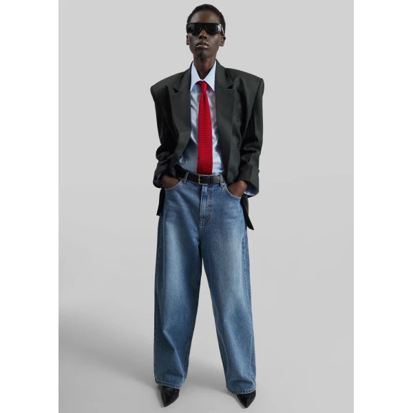The Frankie Shop Dawson Wide Leg Jeans - Medium Wash - Oversized Minimalist Pants in Grey - Shop at Luxury Shoes 