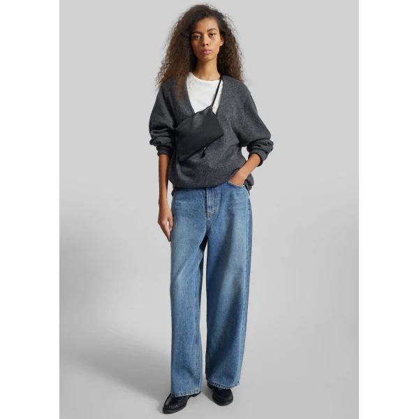 The Frankie Shop Dawson Wide Leg Jeans - Medium Wash - Oversized Minimalist Pants in Grey - Shop at Luxury Shoes 
