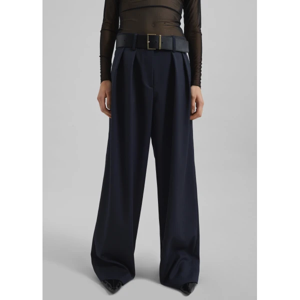 The Frankie Shop Daytona Pleated Trousers - Navy - Oversized Minimalist Pants in Blue - Shop at Luxury Shoes 