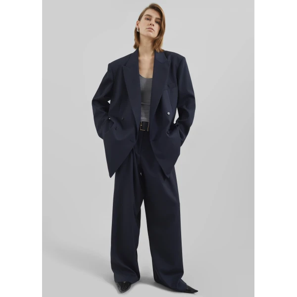 The Frankie Shop Daytona Pleated Trousers - Navy - Oversized Minimalist Pants in Blue - Shop at Luxury Shoes 
