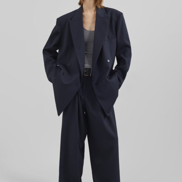 The Frankie Shop Daytona Pleated Trousers – Navy, view 3