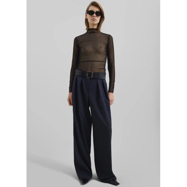 The Frankie Shop Daytona Pleated Trousers - Navy - Oversized Minimalist Pants in Blue - Shop at Luxury Shoes 