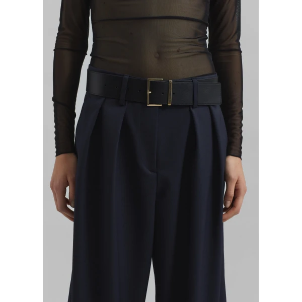 The Frankie Shop Daytona Pleated Trousers - Navy - Oversized Minimalist Pants in Blue - Shop at Luxury Shoes 