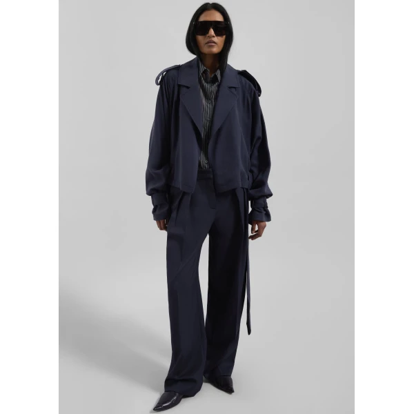 The Frankie Shop Daytona Pleated Trousers - Navy - Oversized Minimalist Pants in Blue - Shop at Luxury Shoes 