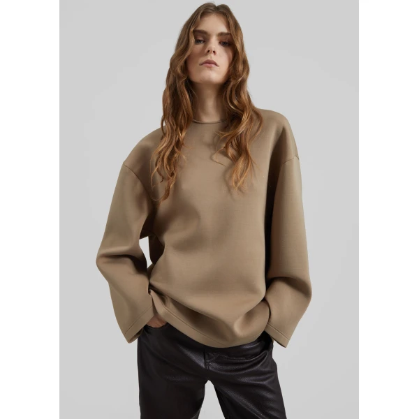 The Frankie Shop Delancey Long Sleeve Neoprene Top – Camel, view 2