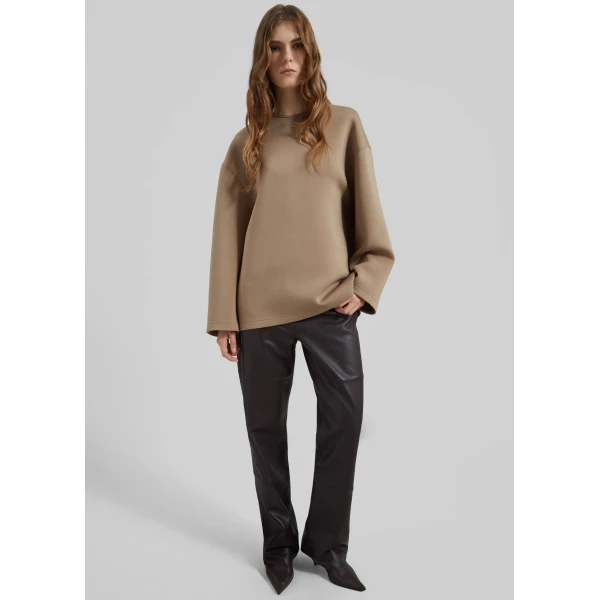 The Frankie Shop Delancey Long Sleeve Neoprene Top – Camel, view 3