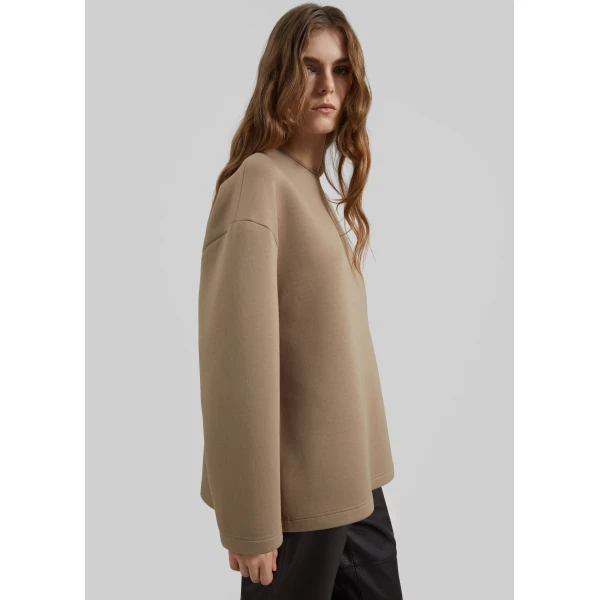 The Frankie Shop Delancey Long Sleeve Neoprene Top – Camel, view 4