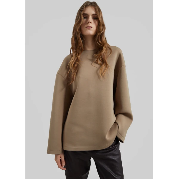 The Frankie Shop Delancey Long Sleeve Neoprene Top – Camel, view 5