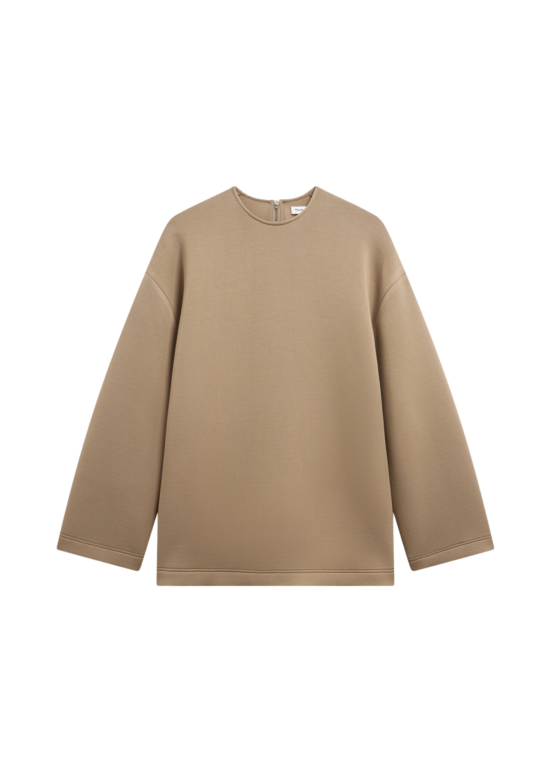 The Frankie Shop Delancey Long Sleeve Neoprene Top - Camel - Oversized Minimalist Tops in Beige - Shop at Luxury Shoes 