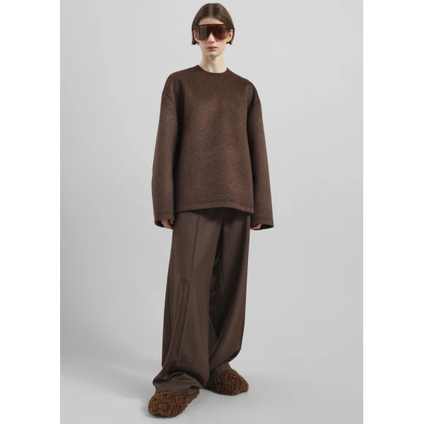 The Frankie Shop Delancey Long Sleeve Wool Top - Brown Melange - Oversized Minimalist Tops in Beige - Shop at Luxury Shoes 