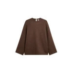 The Frankie Shop Delancey Long Sleeve Wool Top - Brown Melange - Oversized Minimalist Tops in Beige - Shop at Luxury Shoes 
