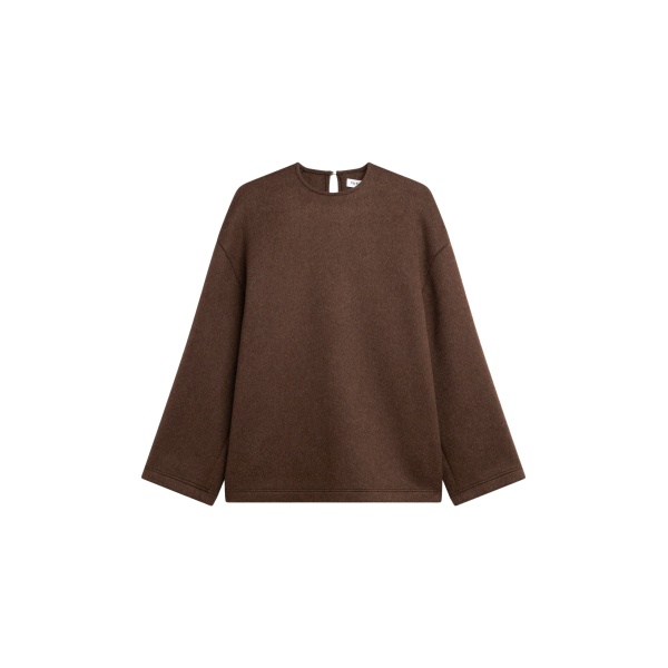 The Frankie Shop Delancey Long Sleeve Wool Top - Brown Melange - Oversized Minimalist Tops in Beige - Shop at Luxury Shoes 
